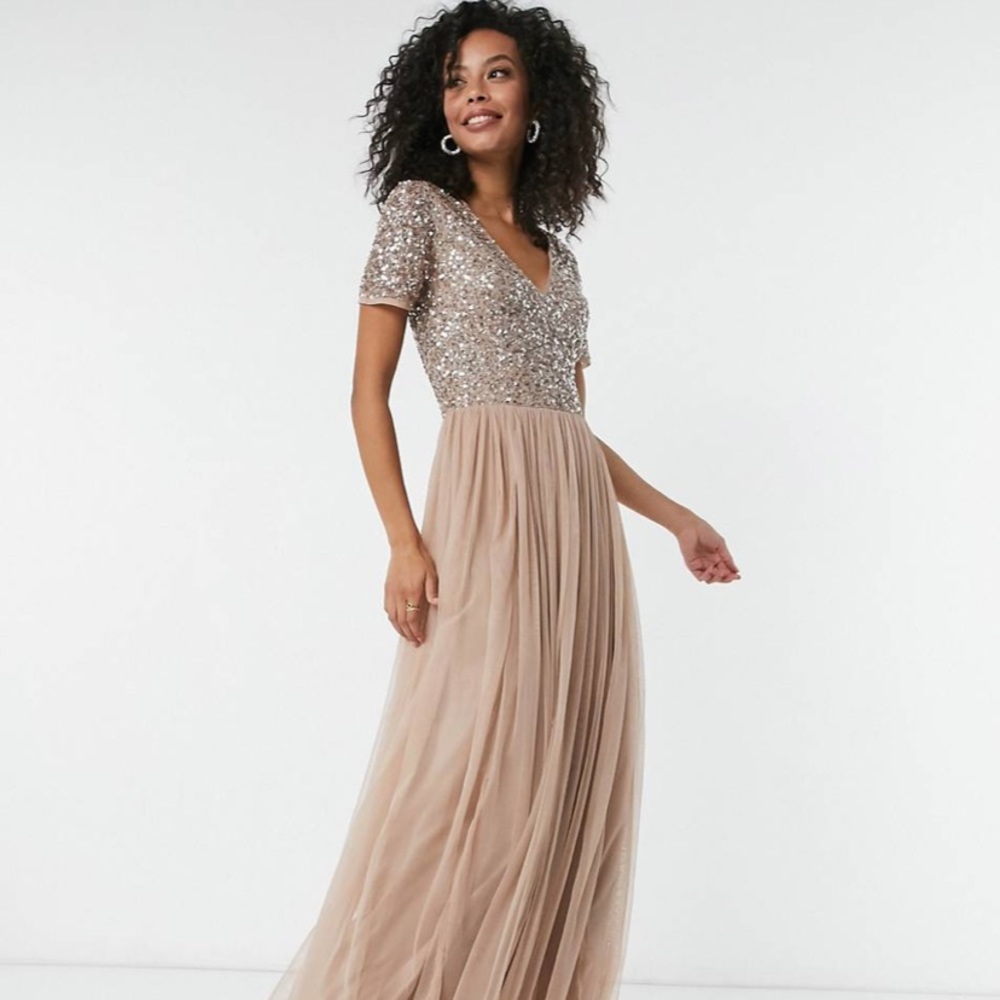 ASOS Maya Bridesmaid tall sleeve maxi tulle dress